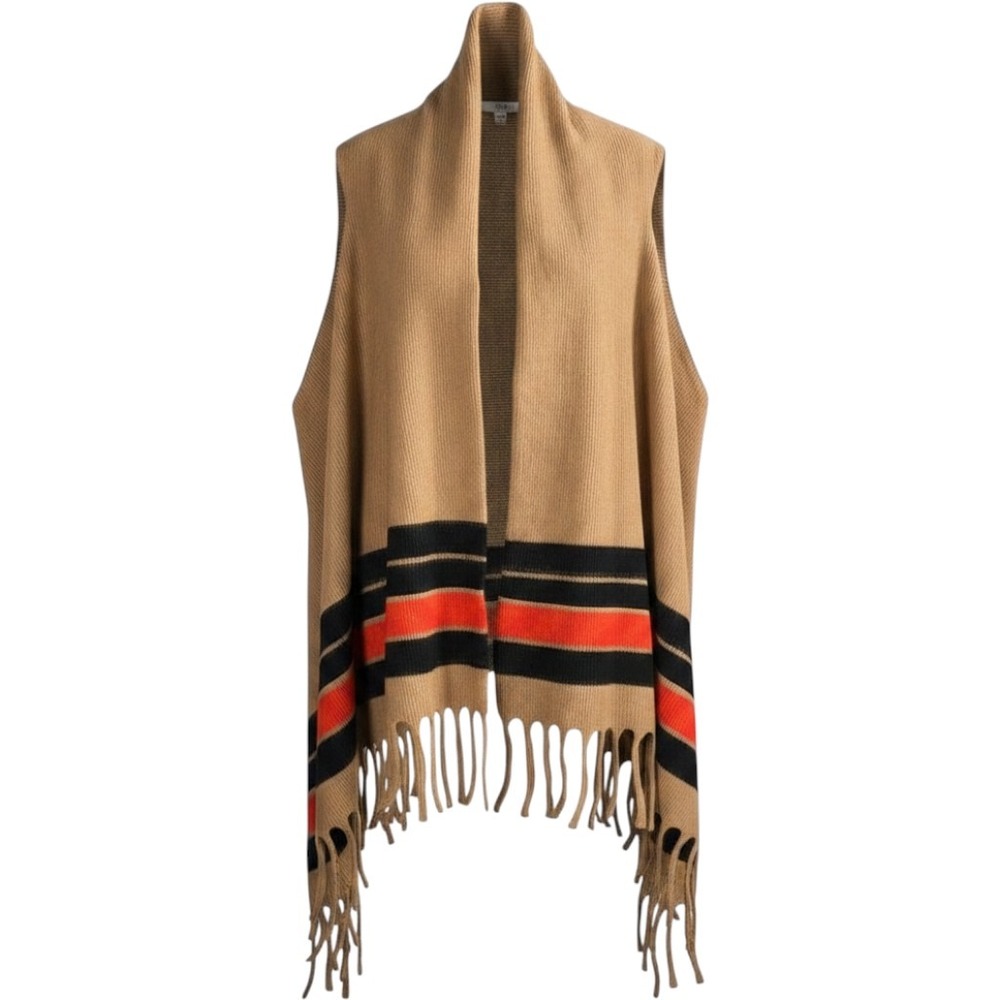 Unbranded Poncho‎ Size 22/28 Camel Brown Striped Boho Oversized Cozy Western
